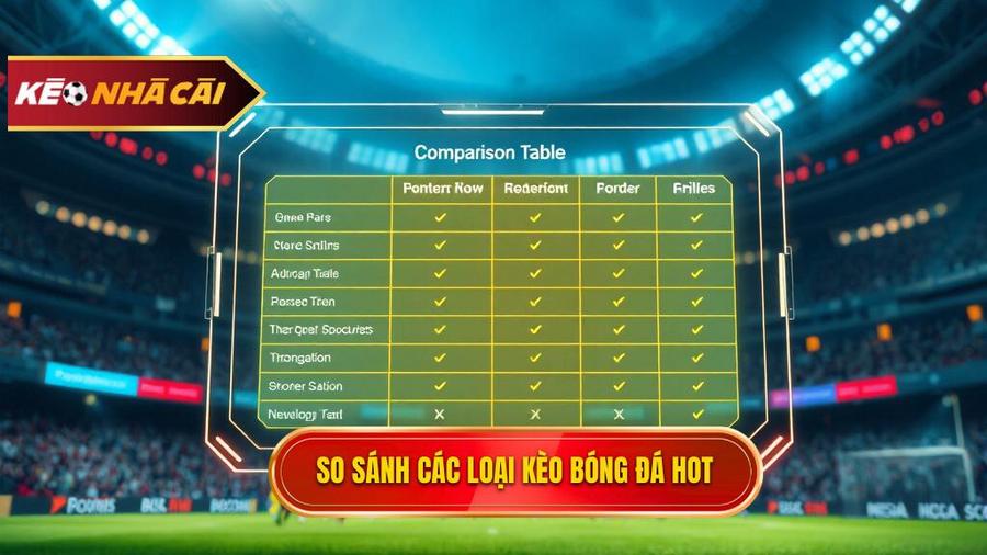 Bảng so sánh các loại kèo phổ biến trong trận hot